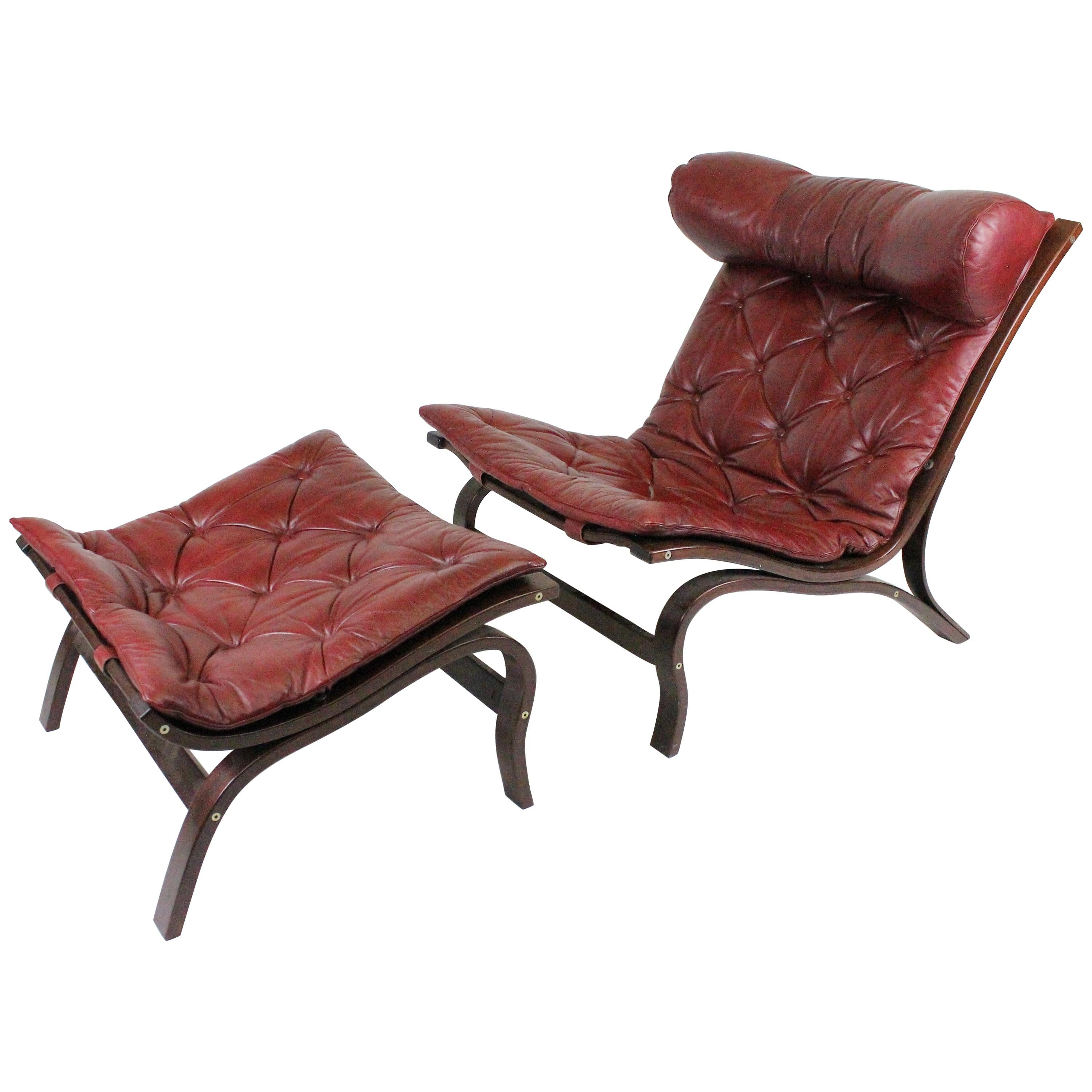 Swedish "Skandi" Lounge Chair with Ottoman in Buffalo Leather by Arne Norell