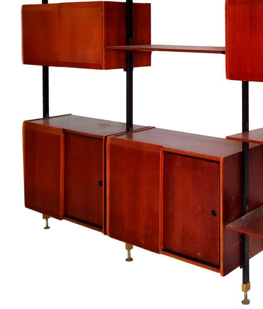 Mid-20th Century Swedish Sky / Floor Bookcase in Teak and Brass, 1960s For Sale