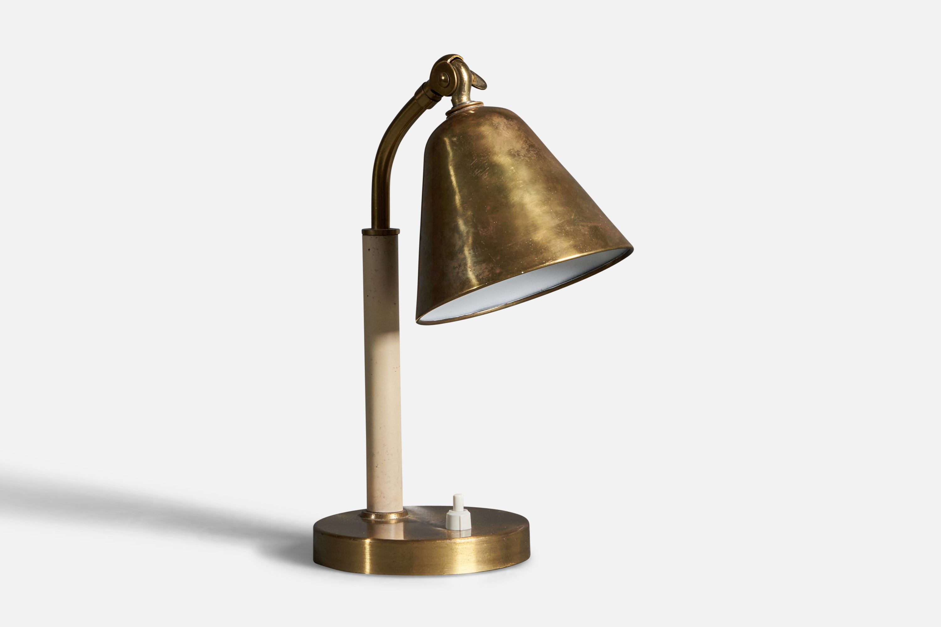 Swedish, Small Desk Light, Brass, Lacquered Metal, Sweden, 1930s For Sale