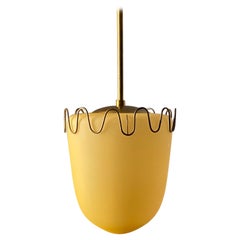Swedish, Small Functionalist Pendant Light, Brass, Colored Glass, Sweden, 1940s
