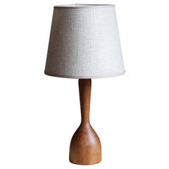 Swedish, Small Minimalist Table Lamp, Solid Stained Oak, Sweden, 1960s
