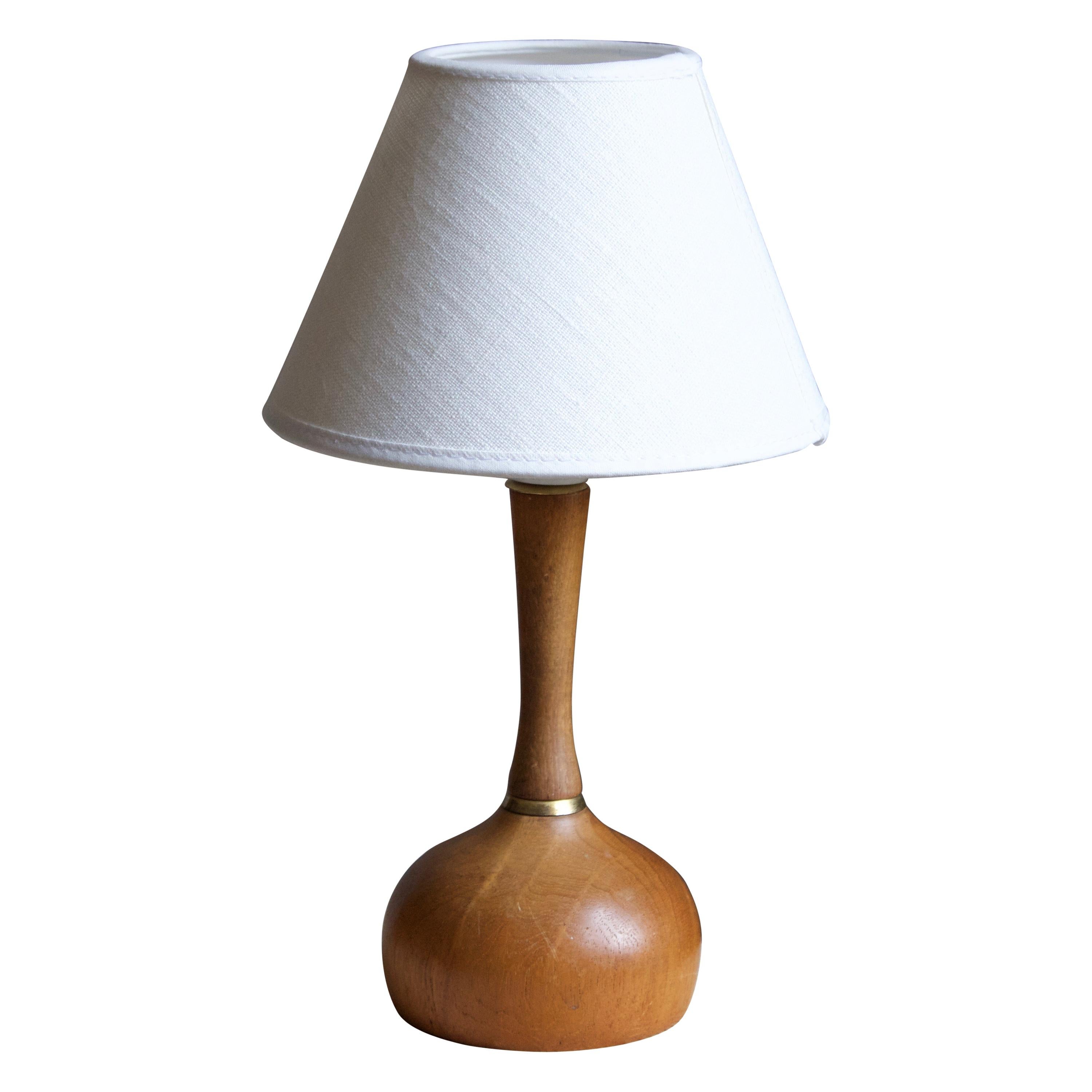 Swedish, Small Minimalist Table Lamp, Solid Stained Oak, Sweden, 1960s