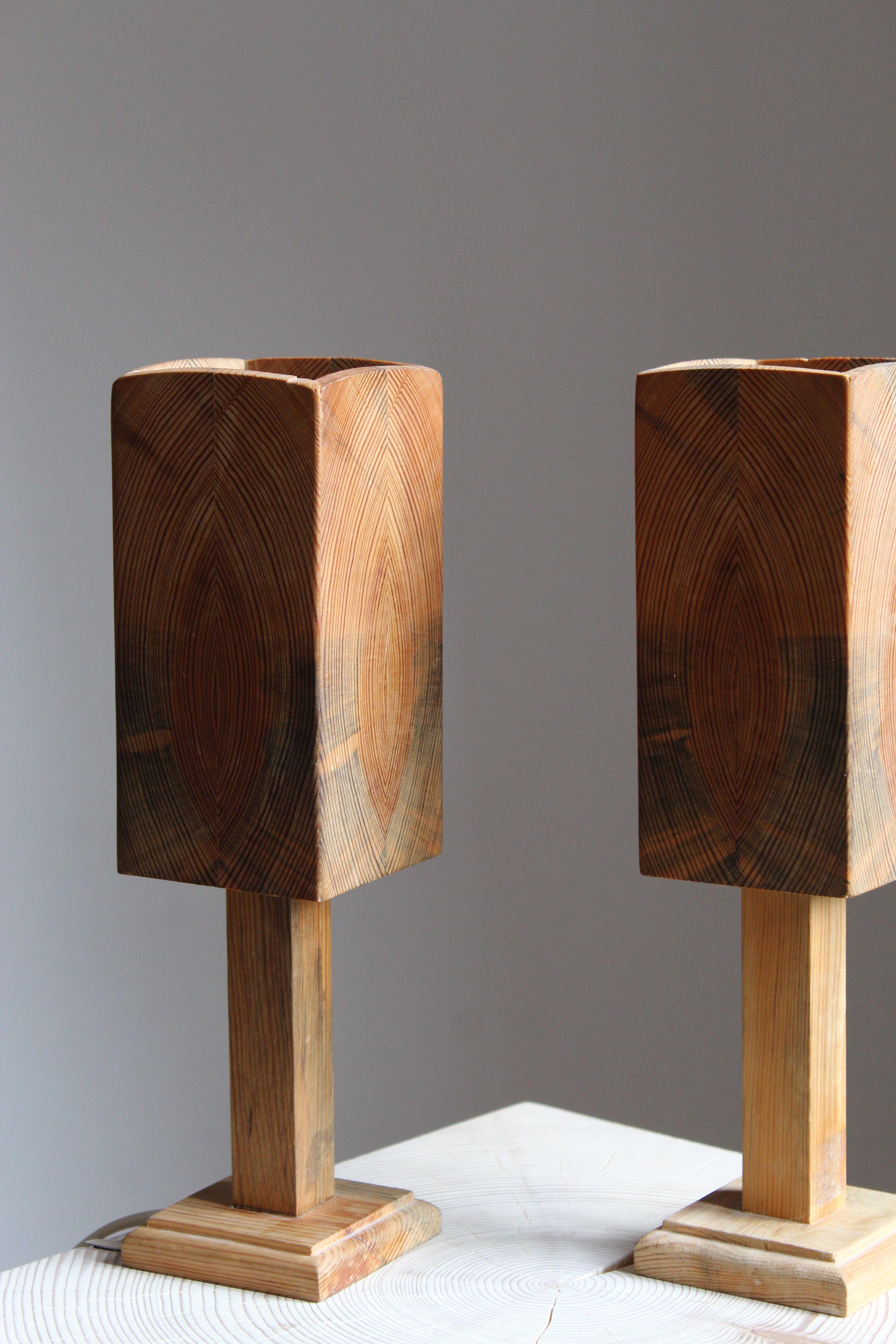Mid-Century Modern Swedish, Small Minimalist Table Lamps, Pine, Sweden, 1960s