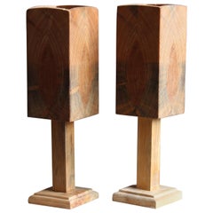 Swedish, Small Minimalist Table Lamps, Pine, Sweden, 1960s