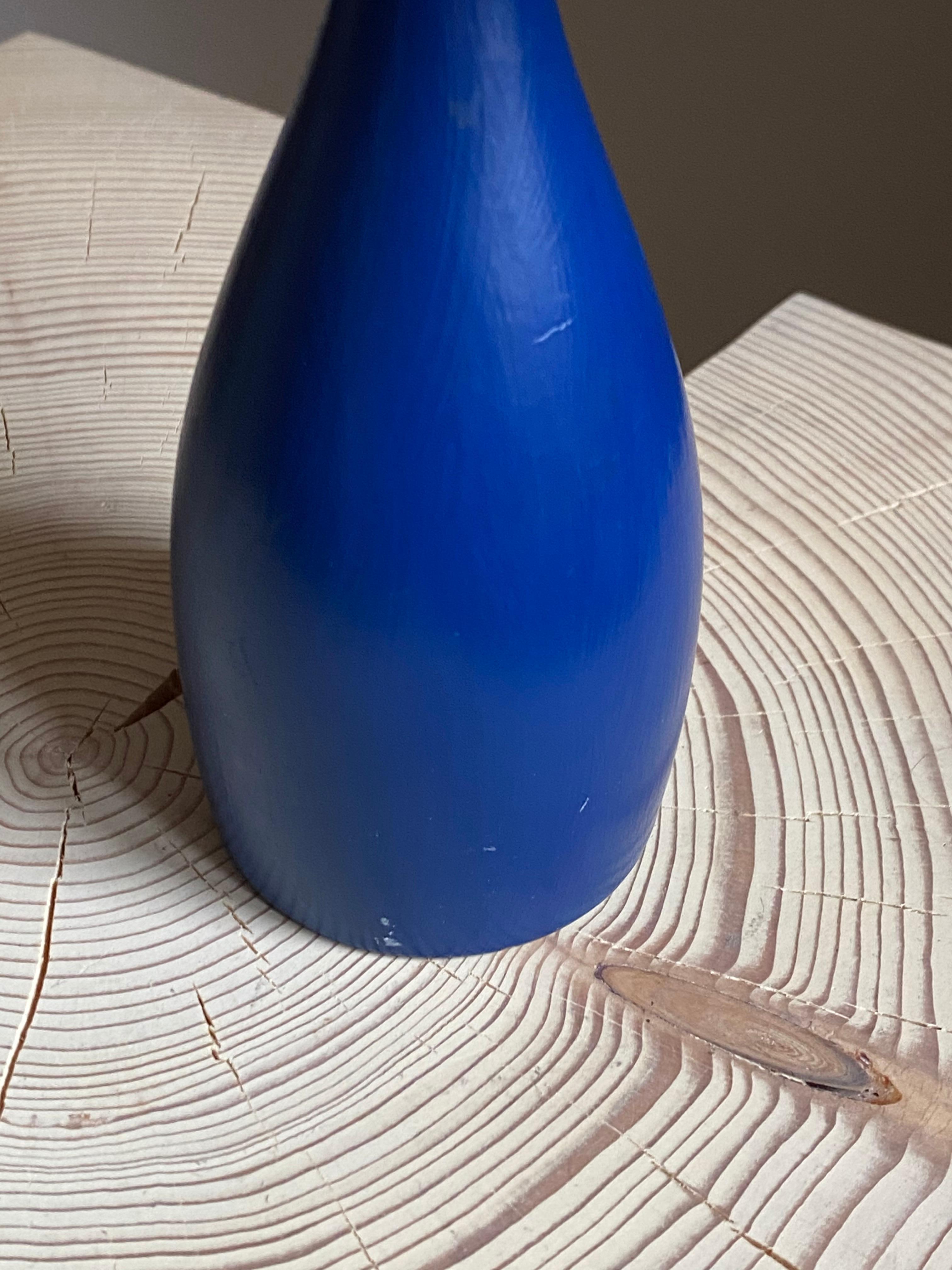 Mid-20th Century Swedish, Small Table Lamp, Blue-Painted Wood, Paper, Sweden, 1960s