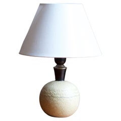 Vintage Swedish, Small Table Lamp, Glazed Ceramic, Brass, Sweden, 1940s