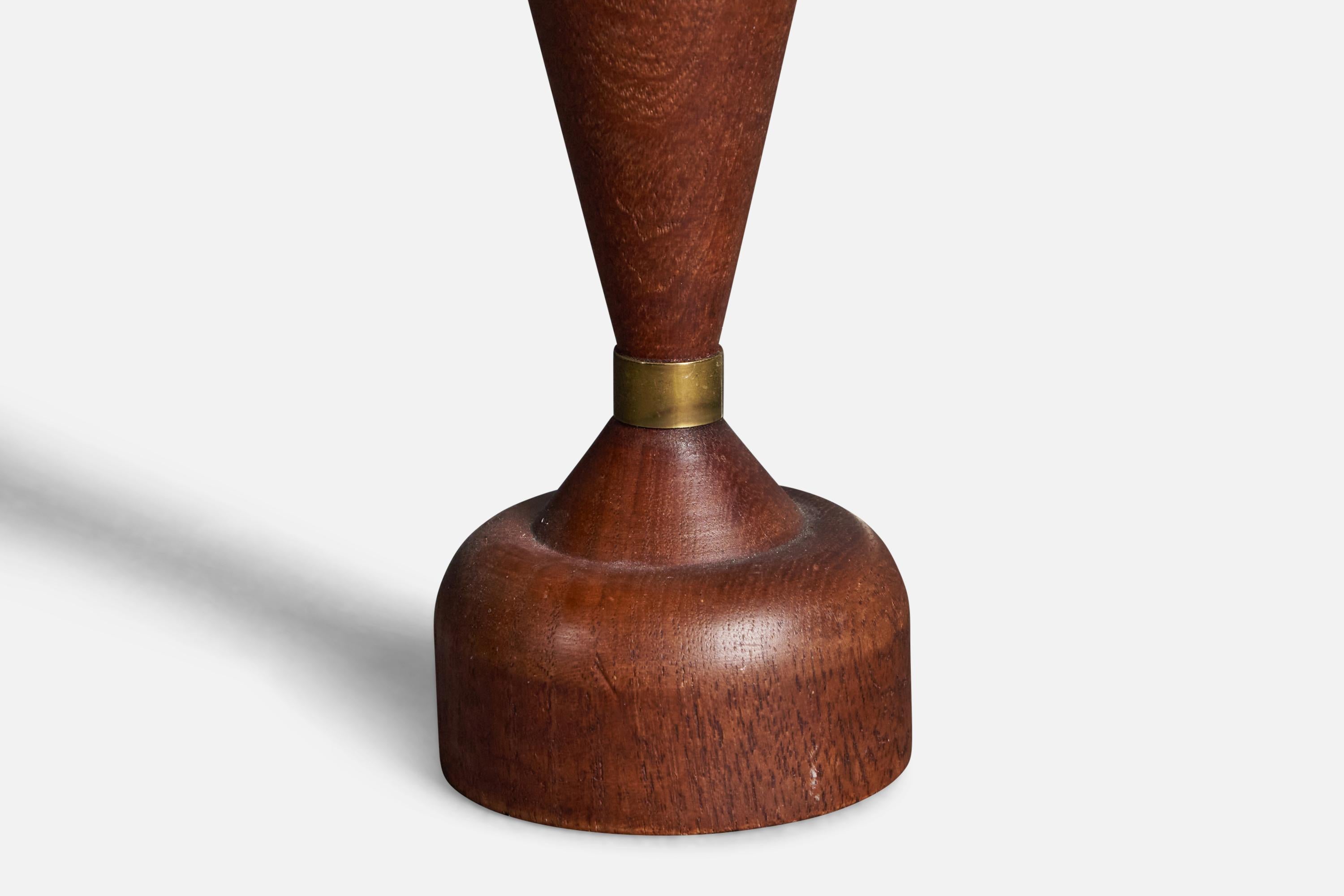 Swedish, Small Table Lamp, Teak, Brass, Linen, Sweden, 1960s 1