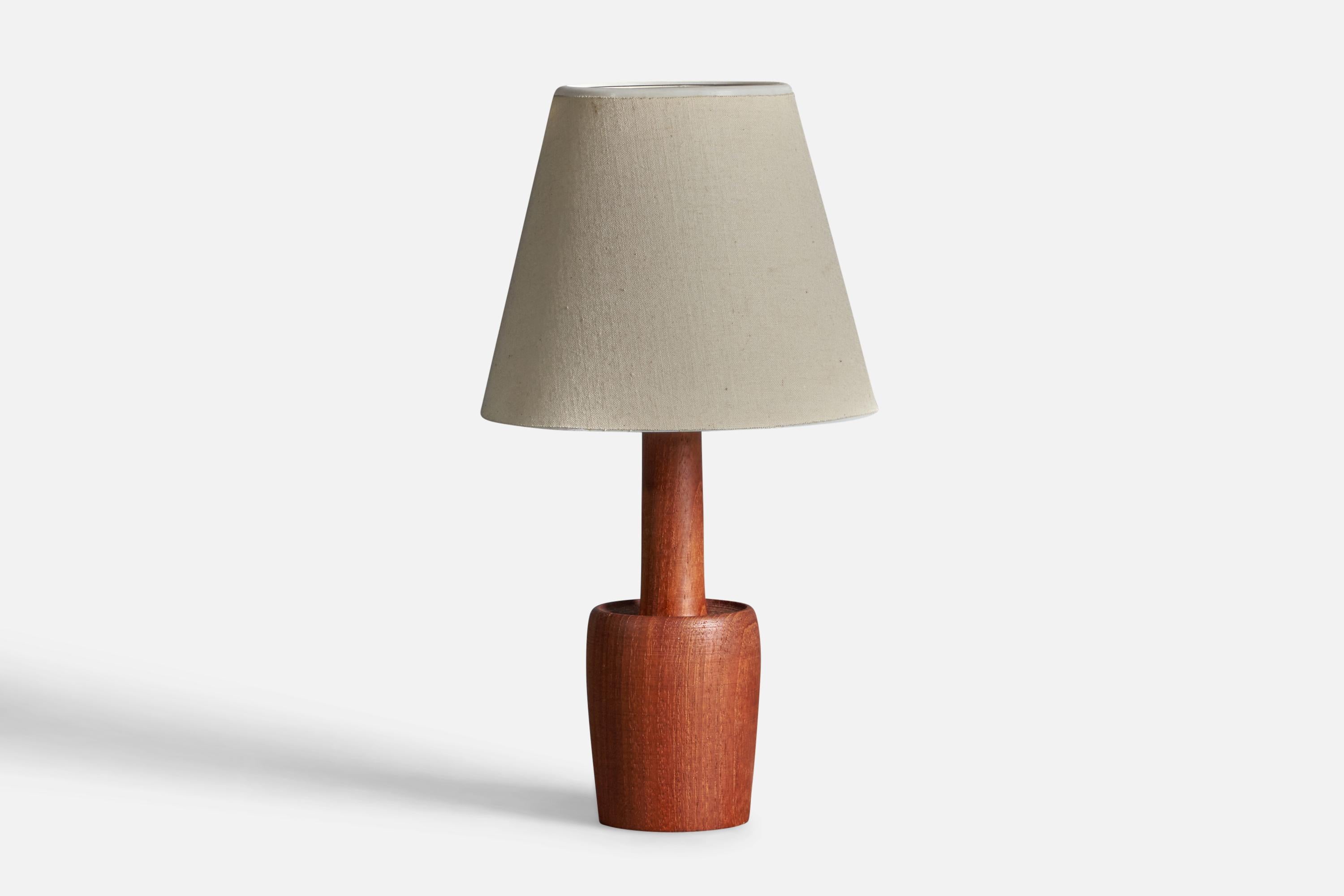 Mid-20th Century Swedish, Small Table Lamp, Teak, Linen, Sweden, 1960s For Sale