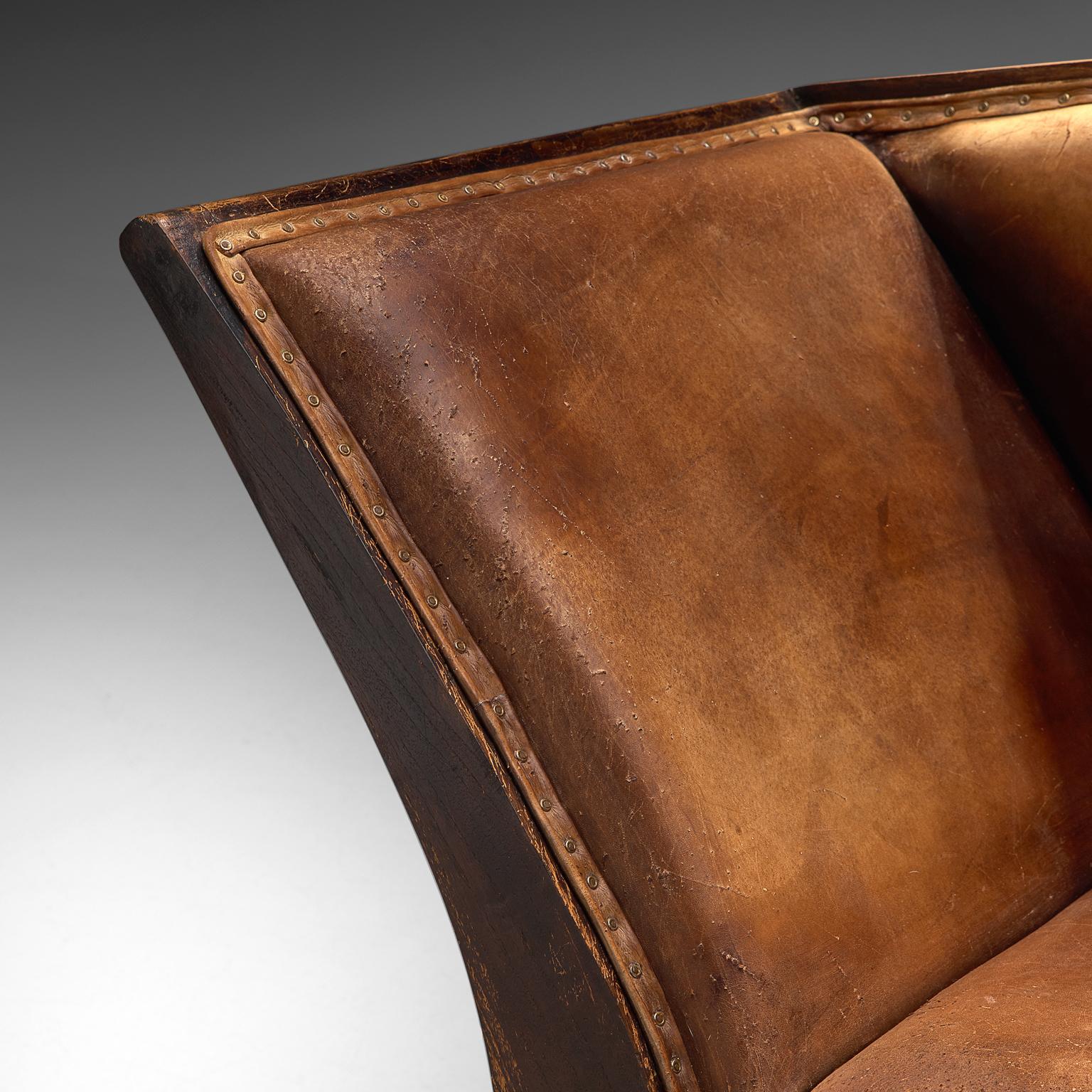 Scandinavian Modern Swedish Sofa in Patinated Leather and Teak 