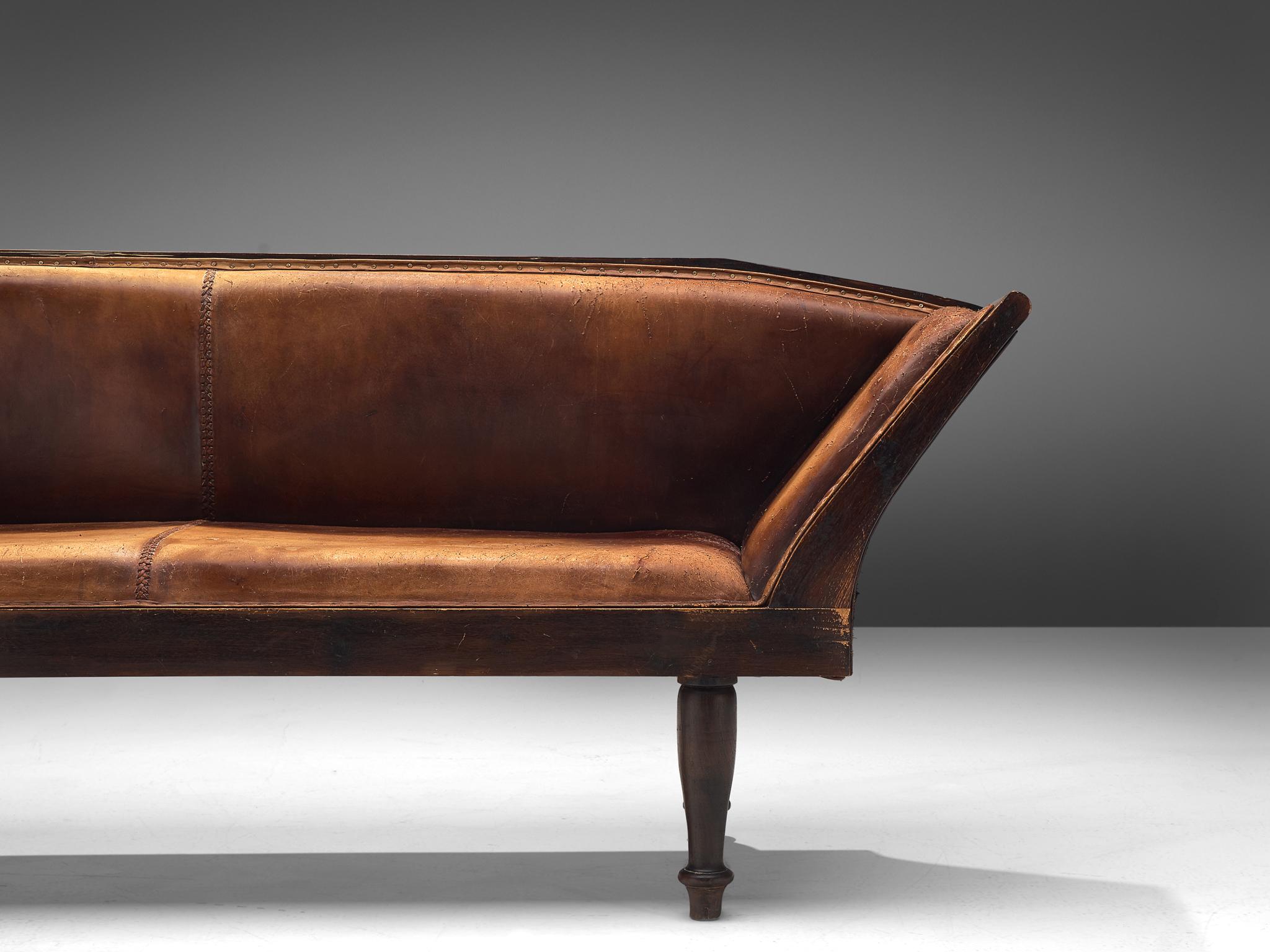 Swedish Sofa in Patinated Leather and Teak  3