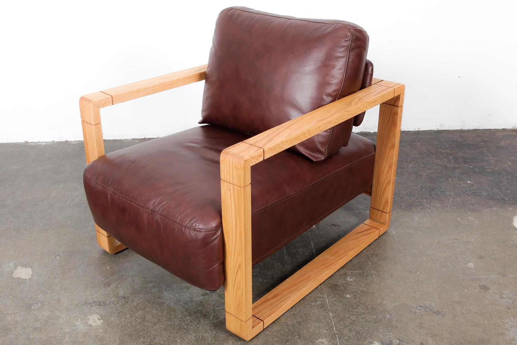Swedish Solid Oak Framed Lounge Chair with Original Brown Leather 5