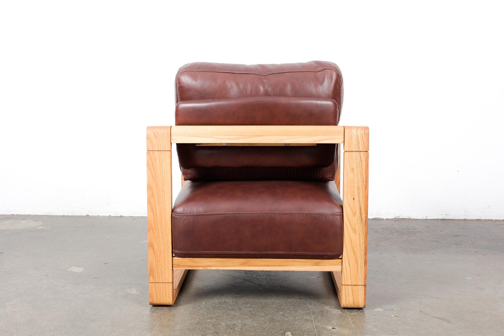 Swedish Solid Oak Framed Lounge Chair with Original Brown Leather 6