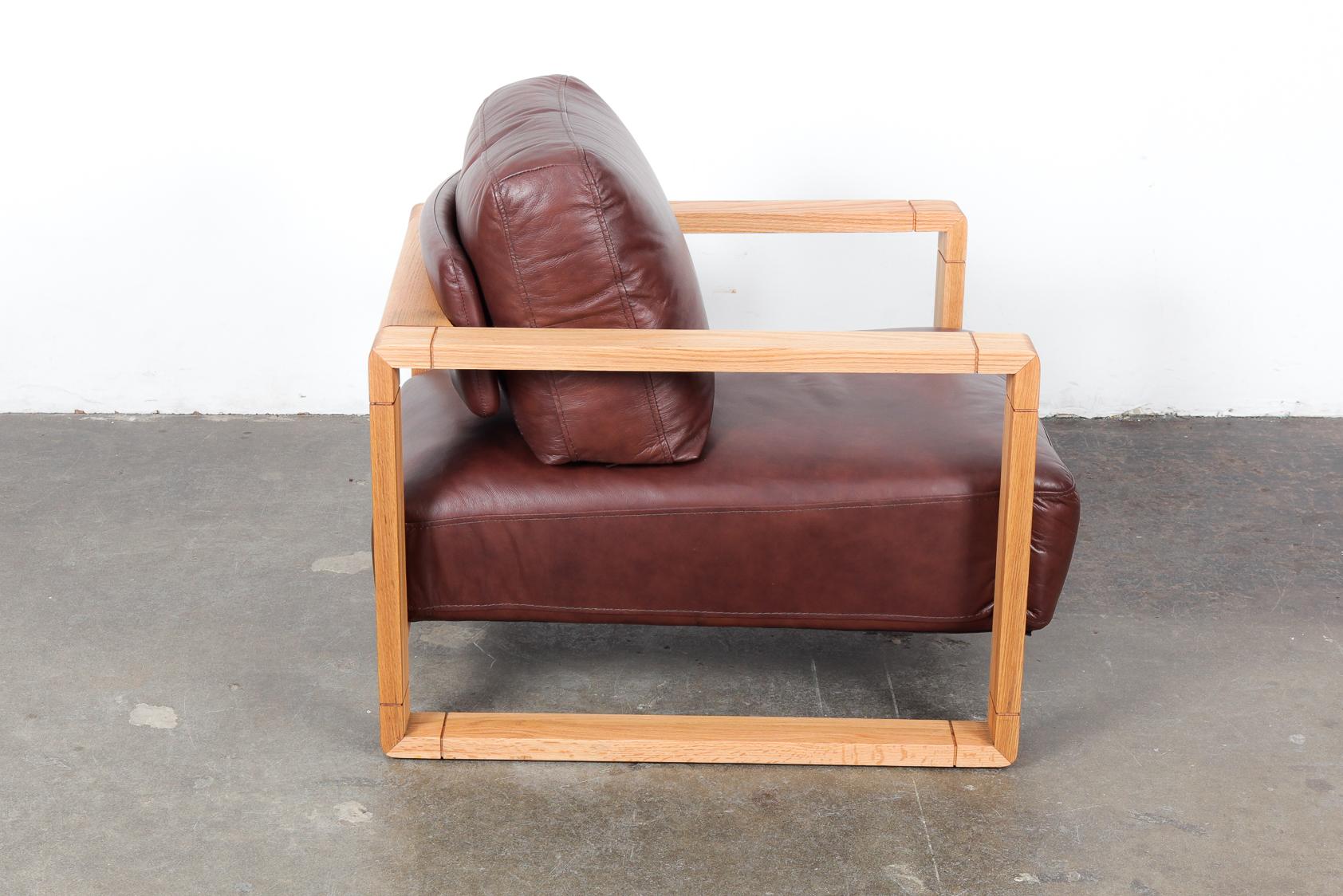 Mid-Century Modern Swedish Solid Oak Framed Lounge Chair with Original Brown Leather