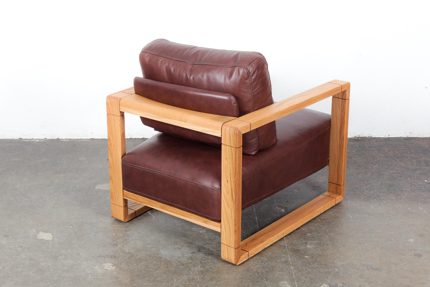 Swedish Solid Oak Framed Lounge Chair with Original Brown Leather In Good Condition In North Hollywood, CA