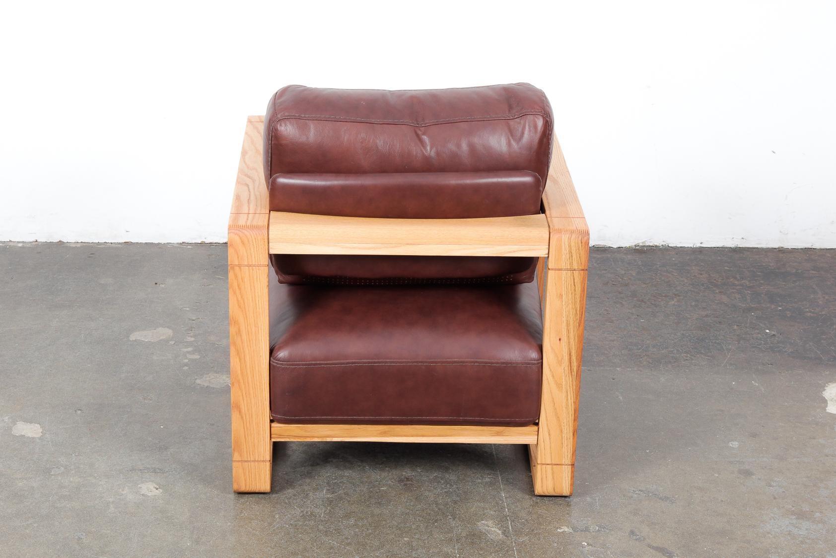 Late 20th Century Swedish Solid Oak Framed Lounge Chair with Original Brown Leather