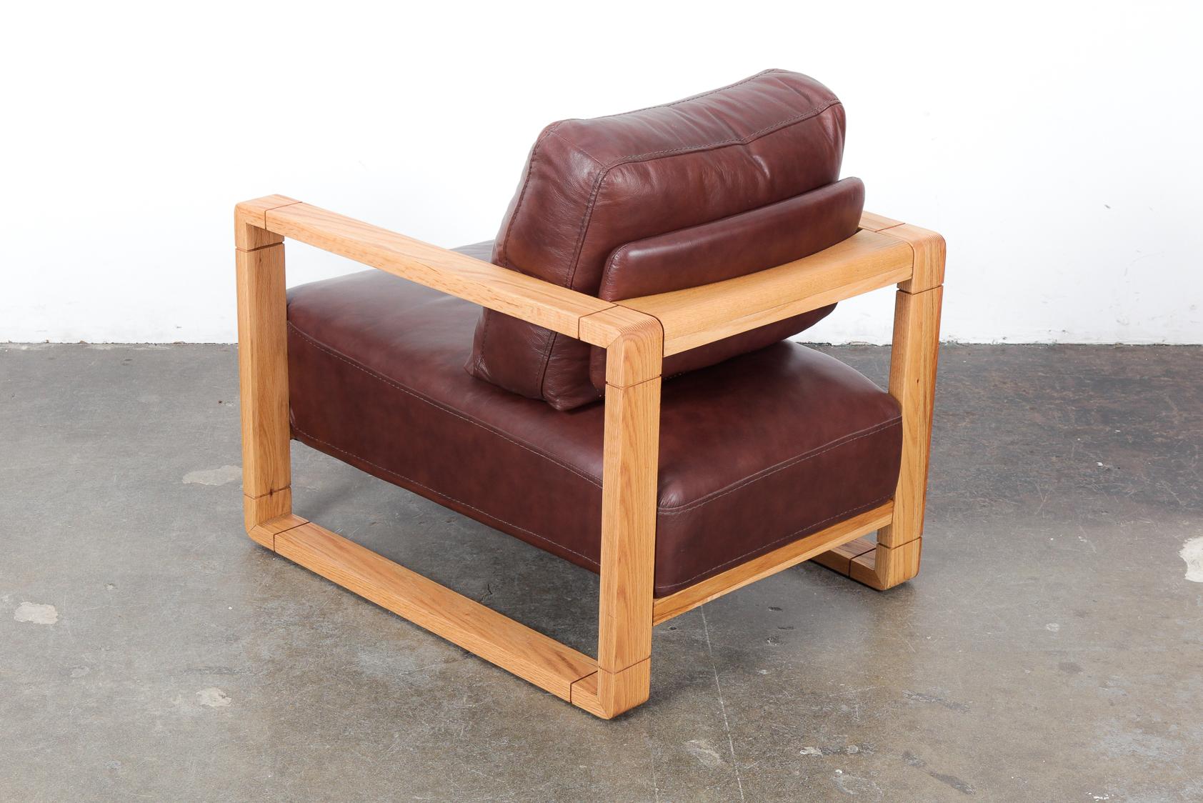 Swedish Solid Oak Framed Lounge Chair with Original Brown Leather 1