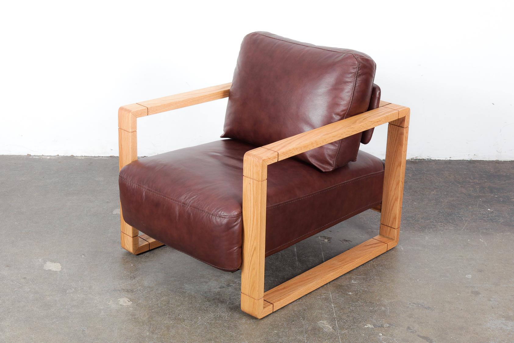 Swedish Solid Oak Framed Lounge Chair with Original Brown Leather 3
