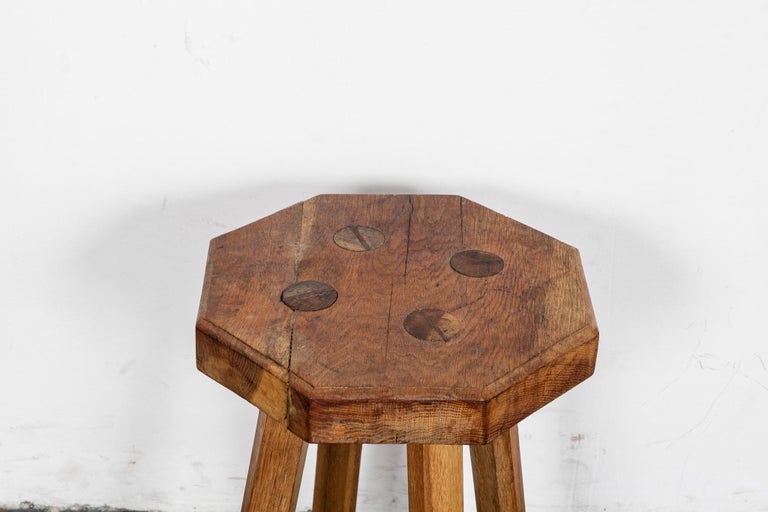 Swedish Solid Oak Octagonal 4 Legged Milking Stool at 1stdibs