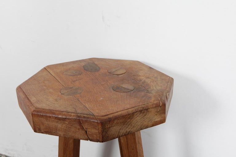 Swedish Solid Oak Octagonal 4 Legged Milking Stool at 1stDibs