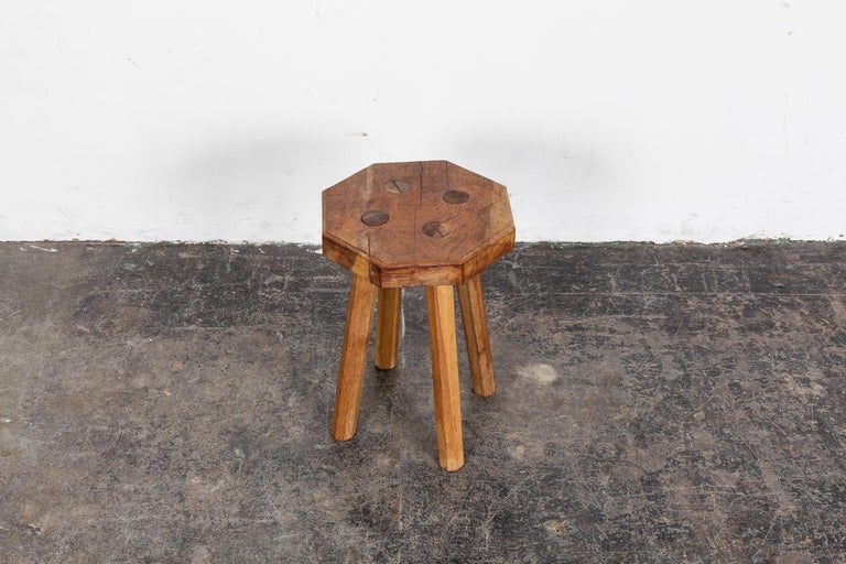 Swedish Solid Oak Octagonal 4 Legged Milking Stool at 1stdibs