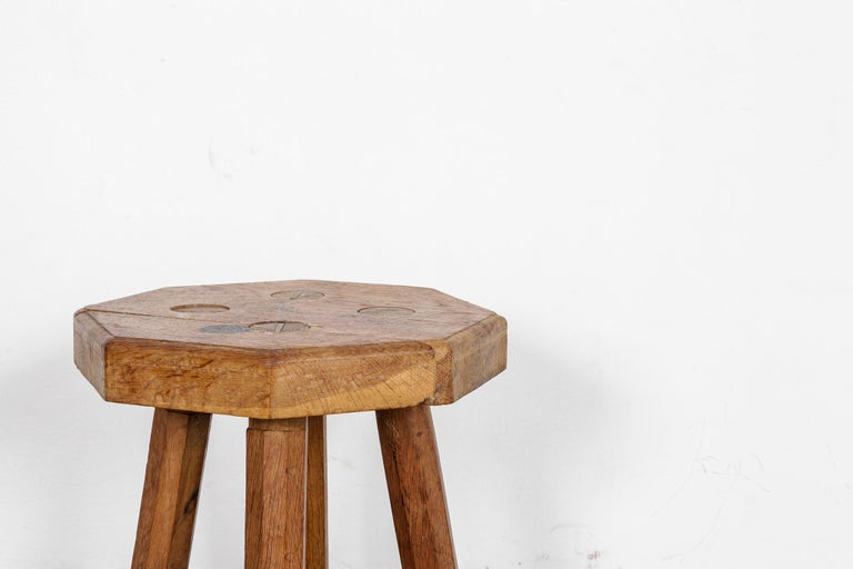 Swedish Solid Oak Octagonal 4 Legged Milking Stool at 1stDibs