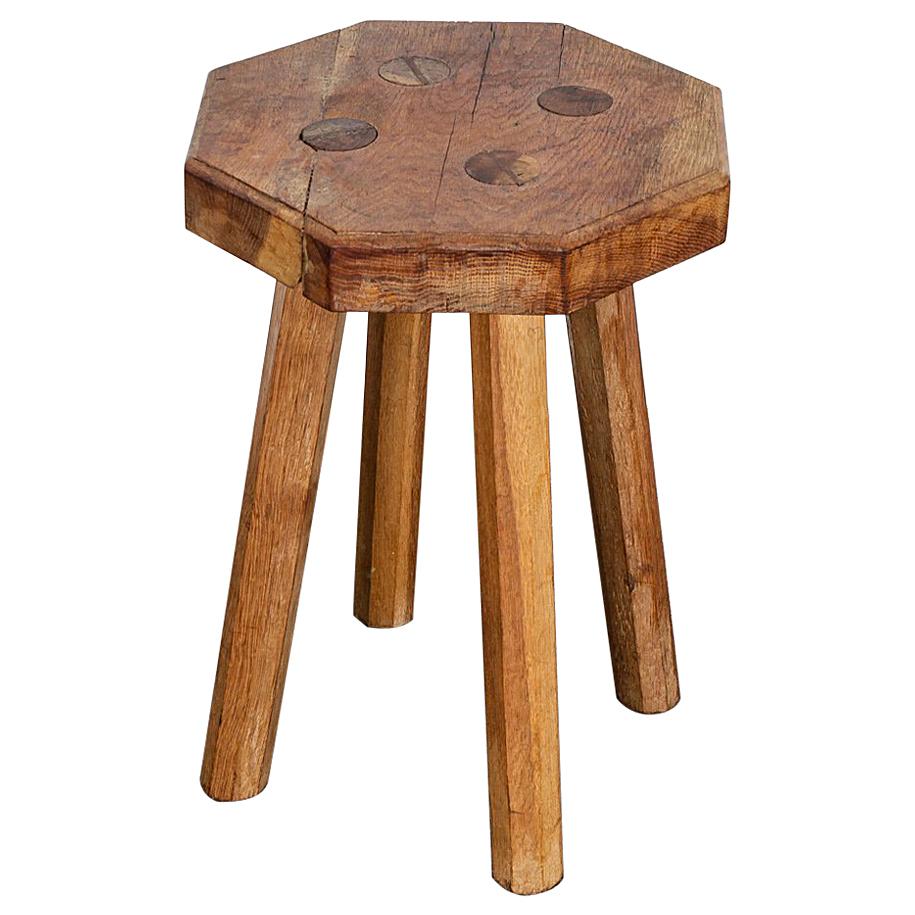 Swedish Solid Oak Octagonal 4 Legged Milking Stool