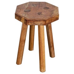 Swedish Solid Oak Octagonal 4 Legged Milking Stool