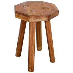Swedish Solid Oak Octagonal 4 Legged Milking Stool