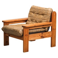 Swedish Solid Pine & Patchwork Leather Lounge Chair, 1970s