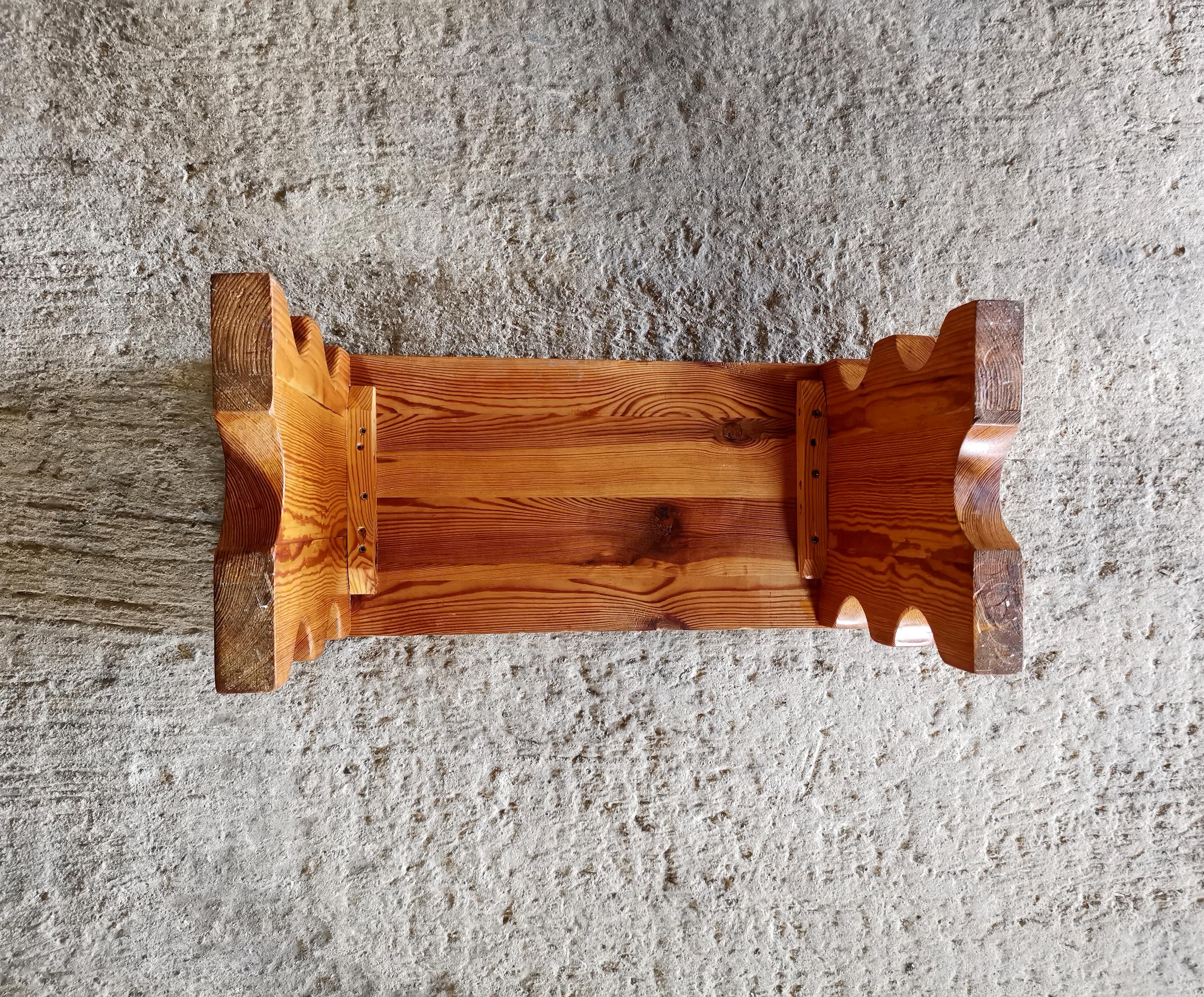 20th Century Swedish solid pine stool/sidetable with Jean Royère like waves, Sweden 1976