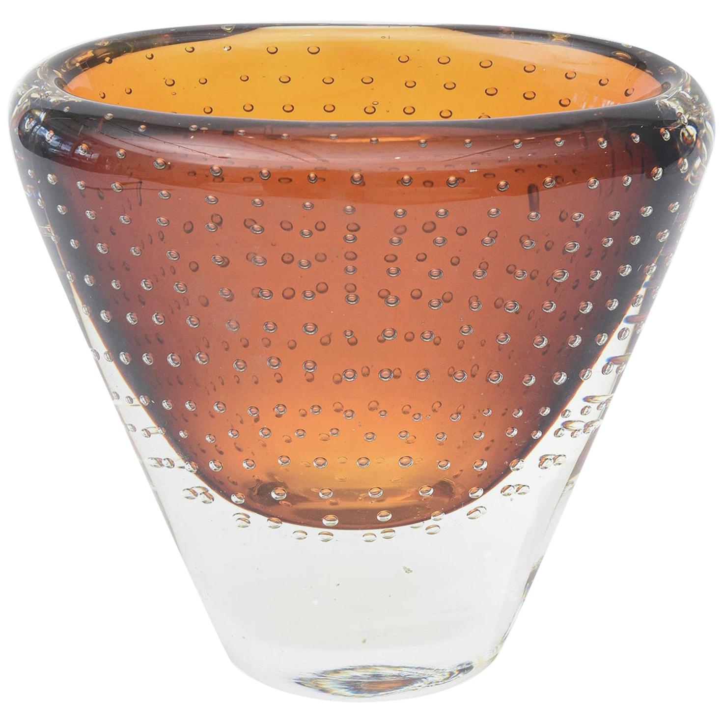 Swedish Sommerso Amber Glass Vase with Bullecante Vintage