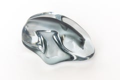 Swedish Sommerso Black Charcoal Gray Clear Abstract Freeform Glass Paperweight