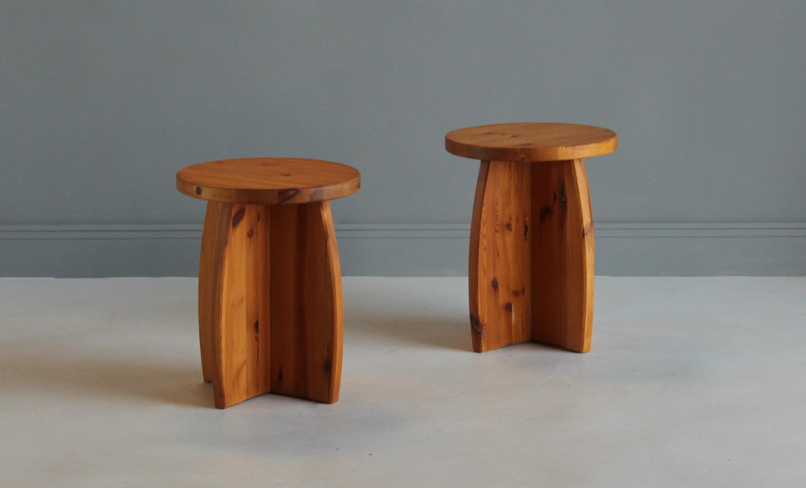 A pair of Swedish pinewood stools / side tables. By unknown designer, 1970s. The purity of form enhances the beauty of the wood.

Other designers working in similar minimal fashion and materials include Axel Einar Hjorth, Roland Wilhelmsson,