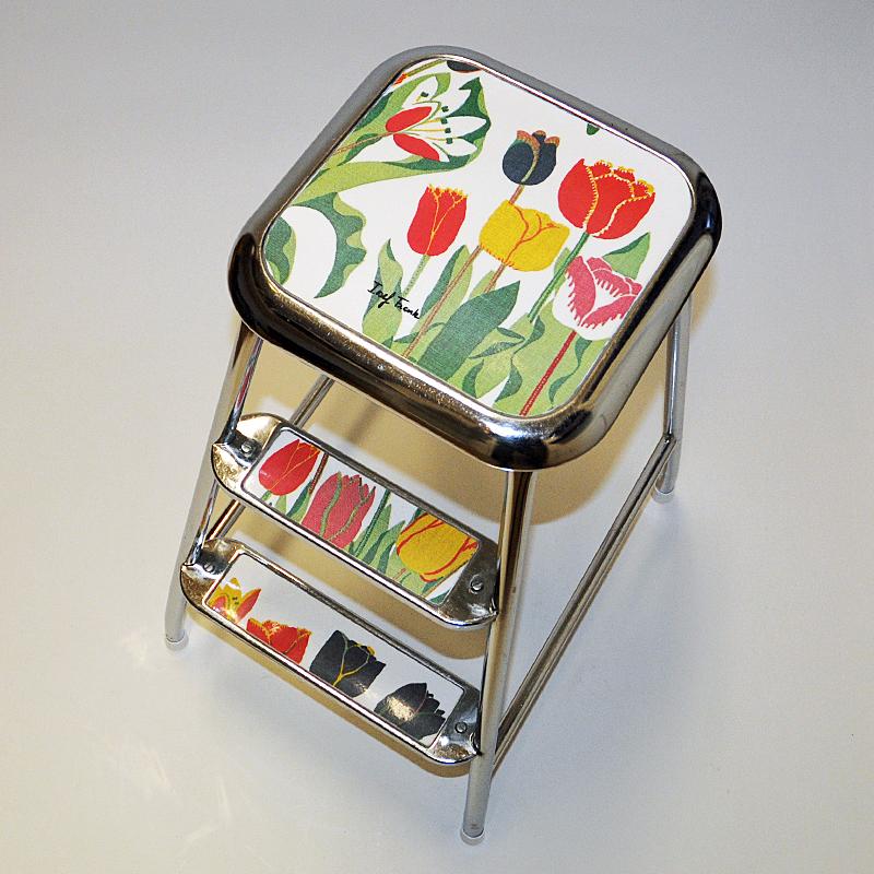Polished Swedish Step Stool with Flower decor and Chromed Steel by Awab 1950s