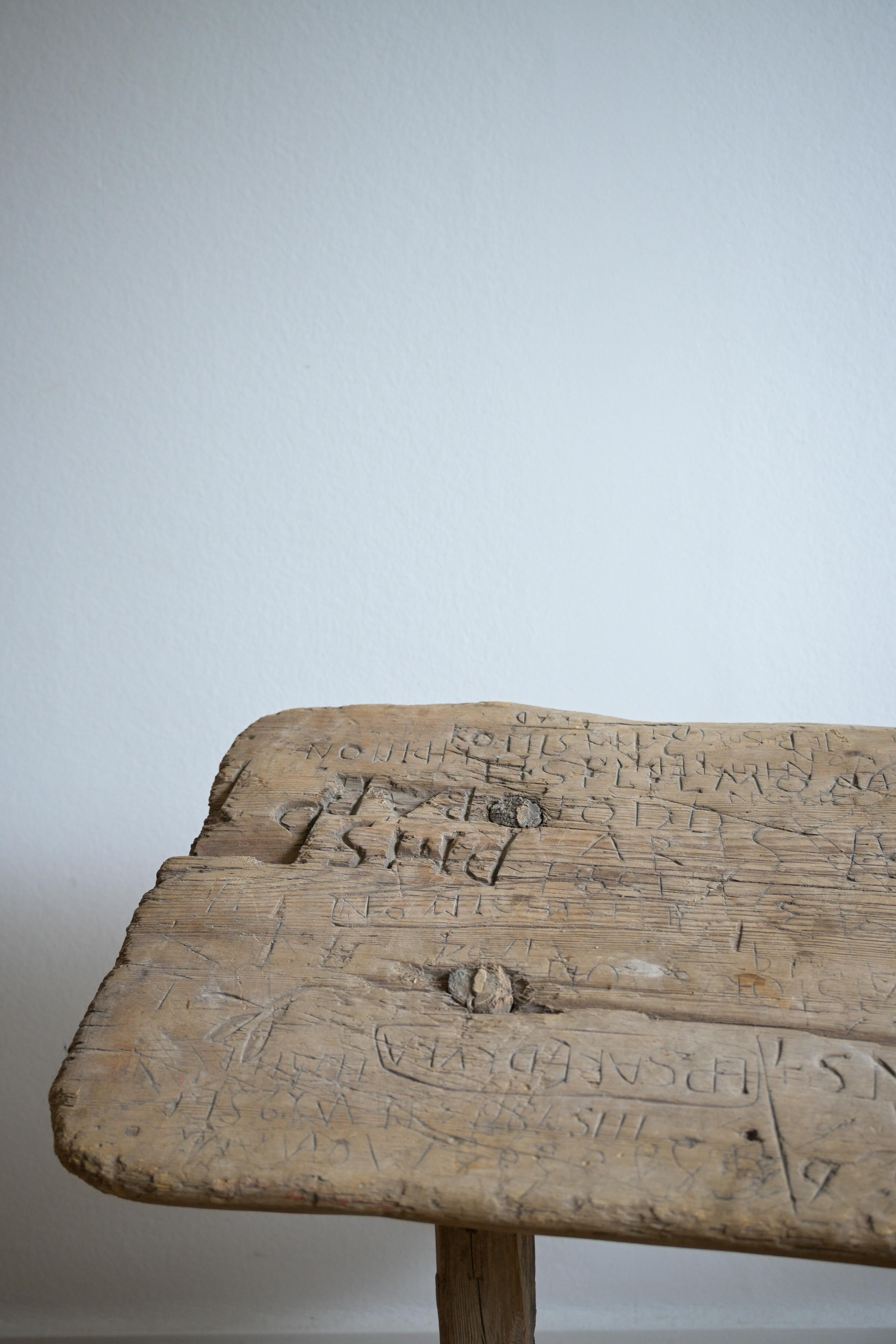 Carved Swedish Stool dated 1815 For Sale