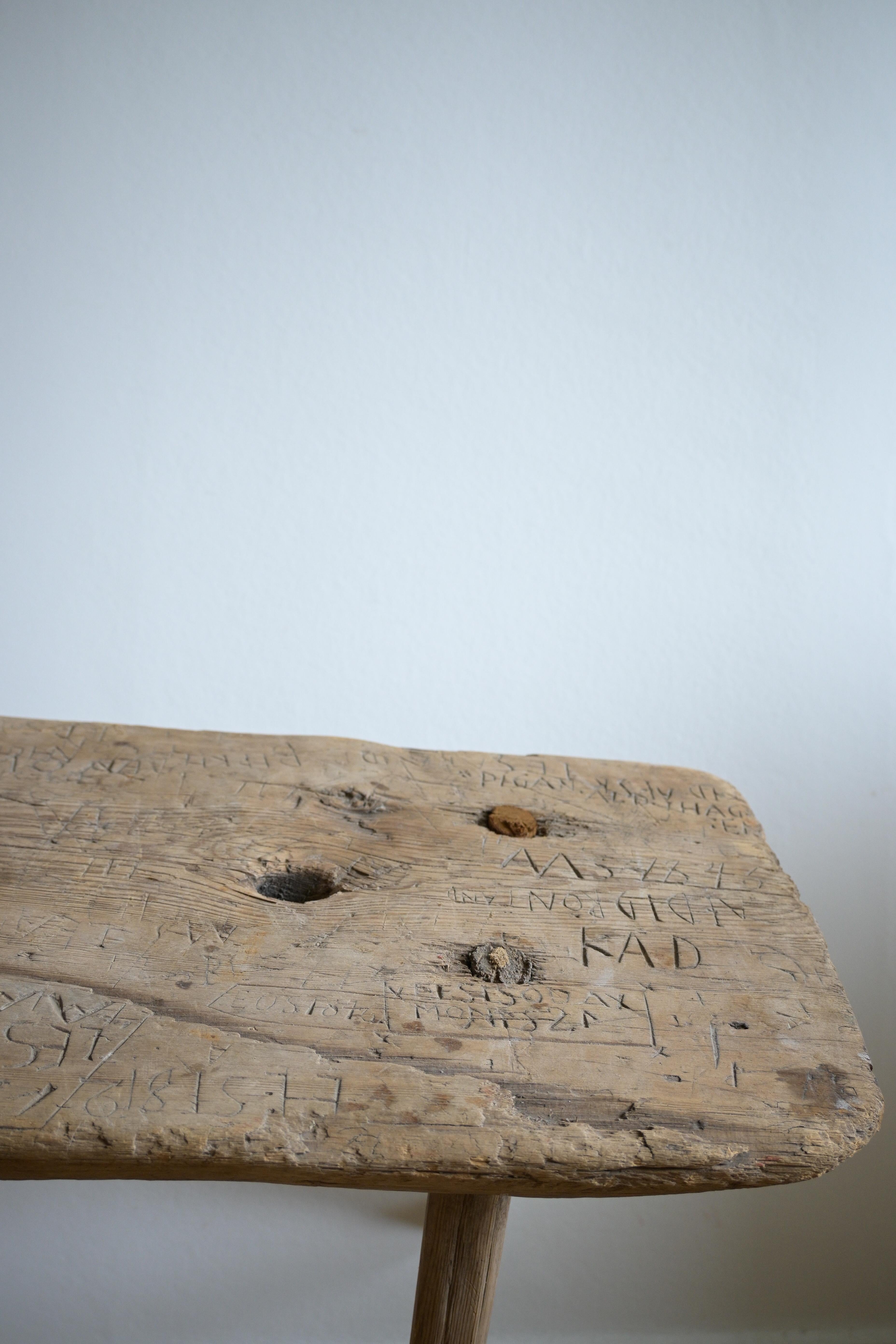 Pine Swedish Stool dated 1815 For Sale