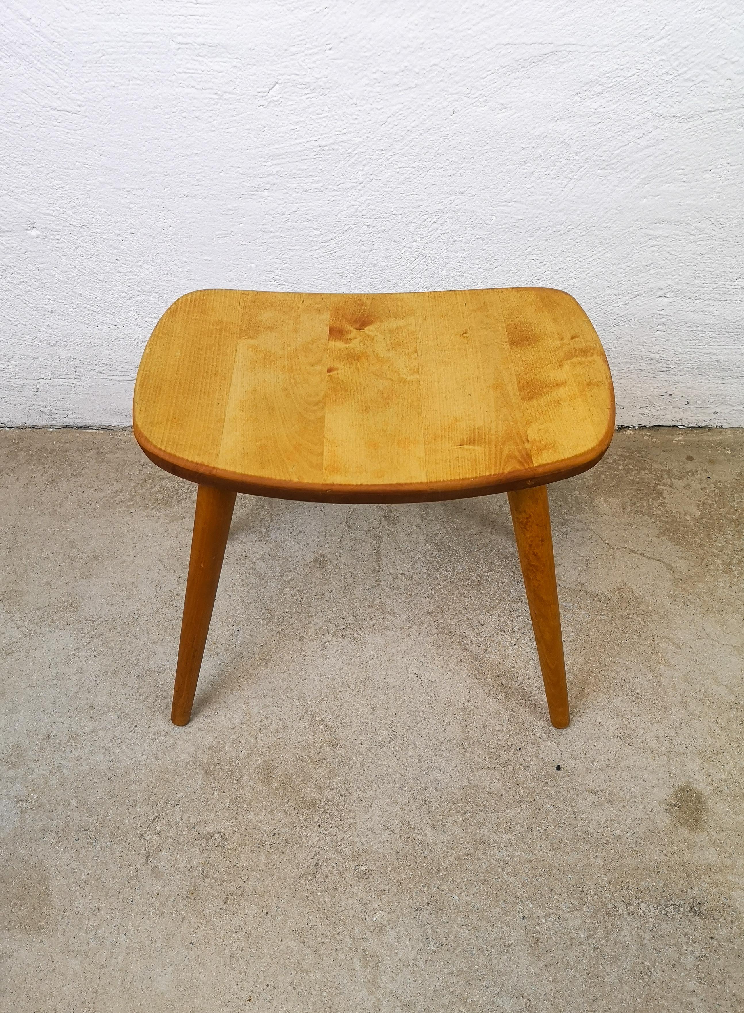 A stool in birch produced in Arvika, Sweden, 1940s manufactured by Frimans Furniture.
This stool is a good example of the good craftsmanship and minimalistic stile to come in Scandinavian furniture. 

Very good original condition with a beautiful