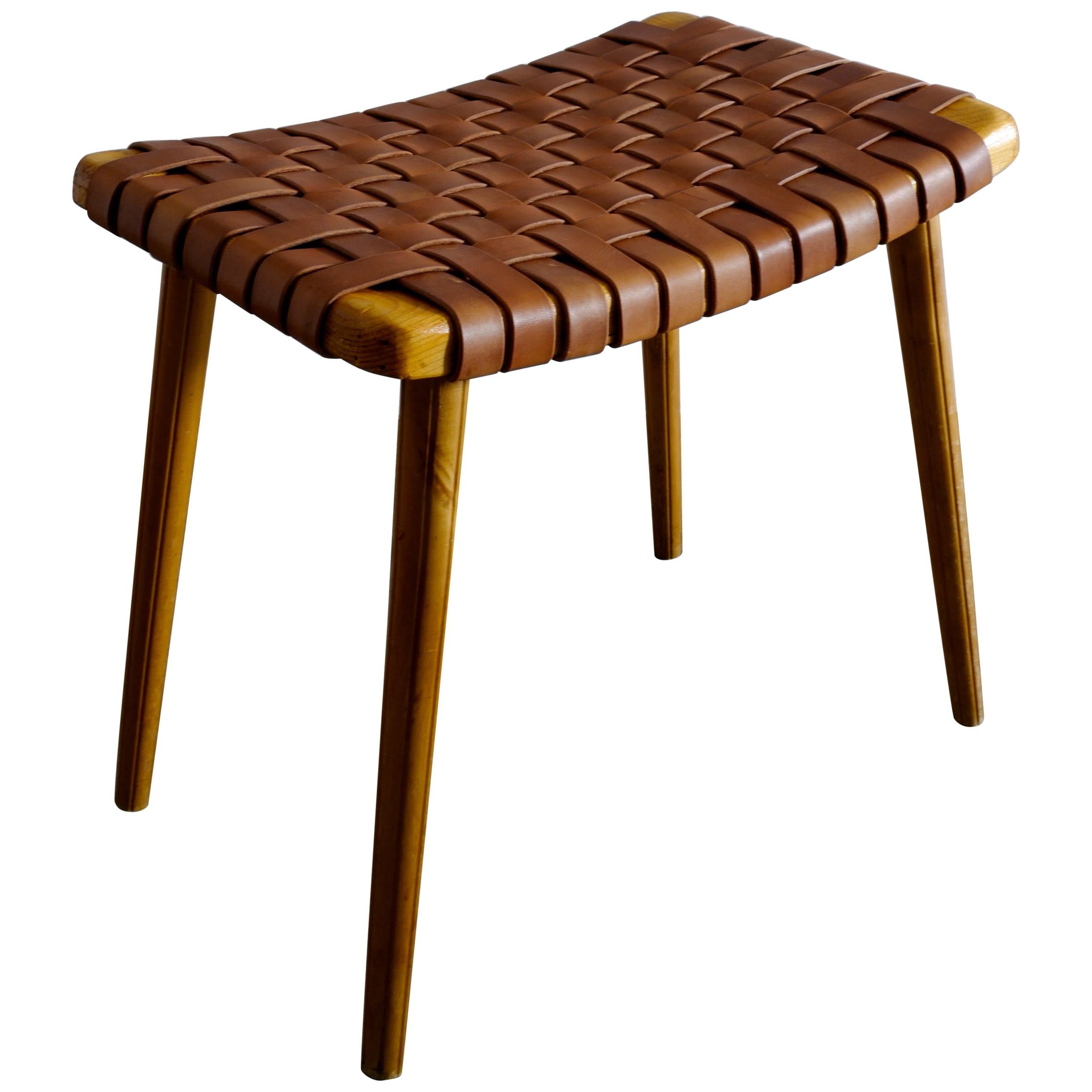 Swedish Stool in Pine and Leather, 1960s