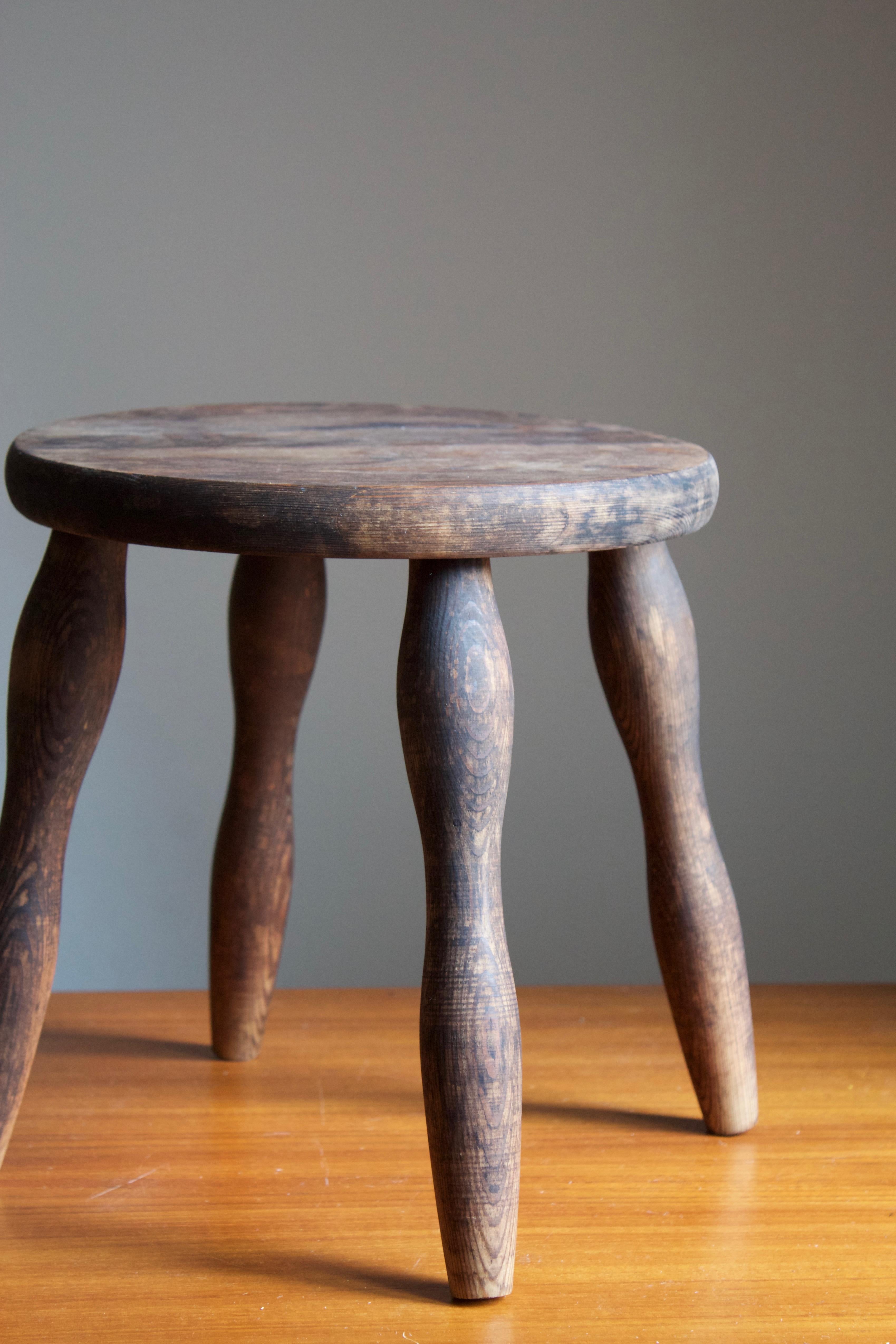 Scandinavian Modern Swedish, Stool, Solid Stained Pine, Sweden, C. 1940s