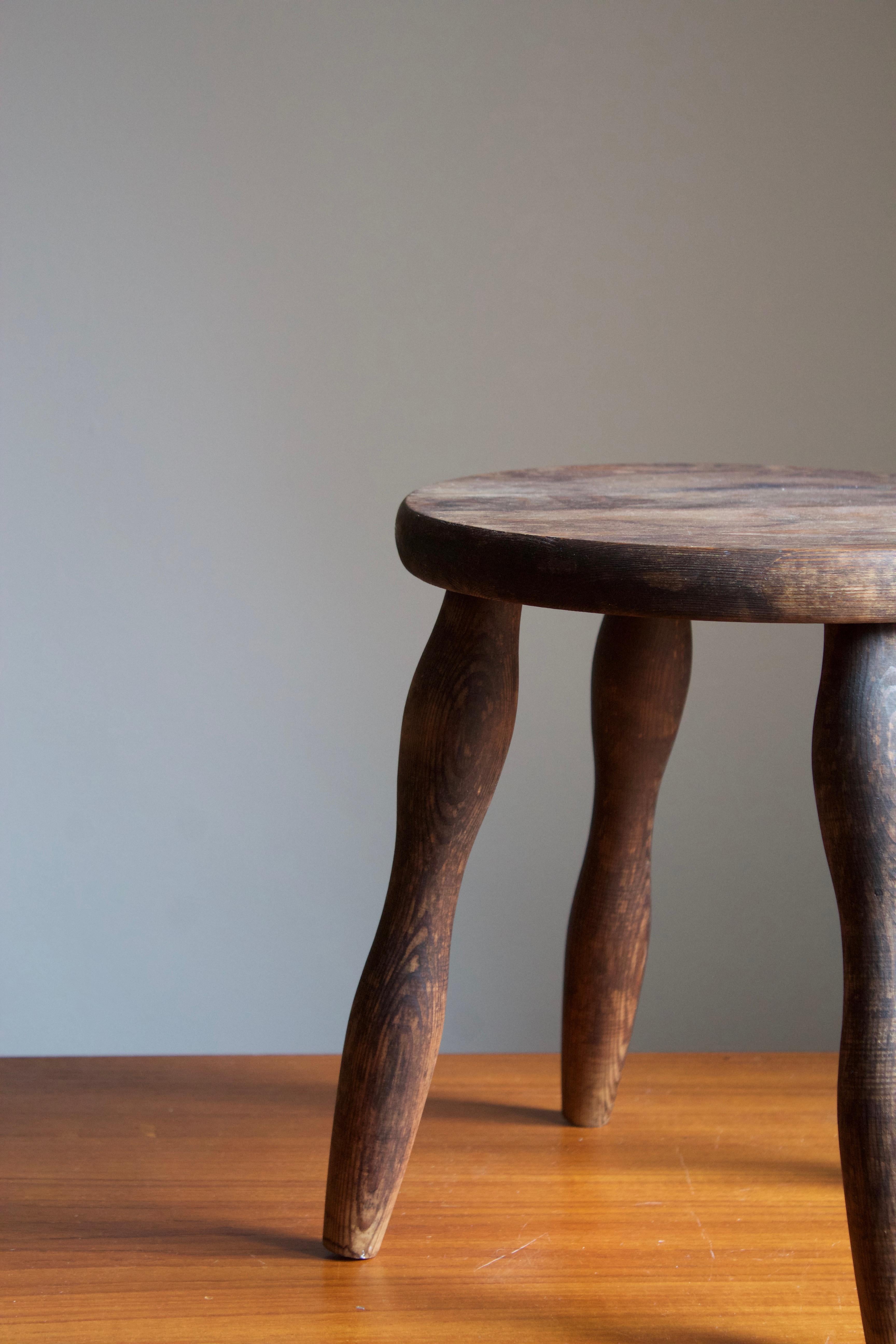 Swedish, Stool, Solid Stained Pine, Sweden, C. 1940s In Good Condition In High Point, NC