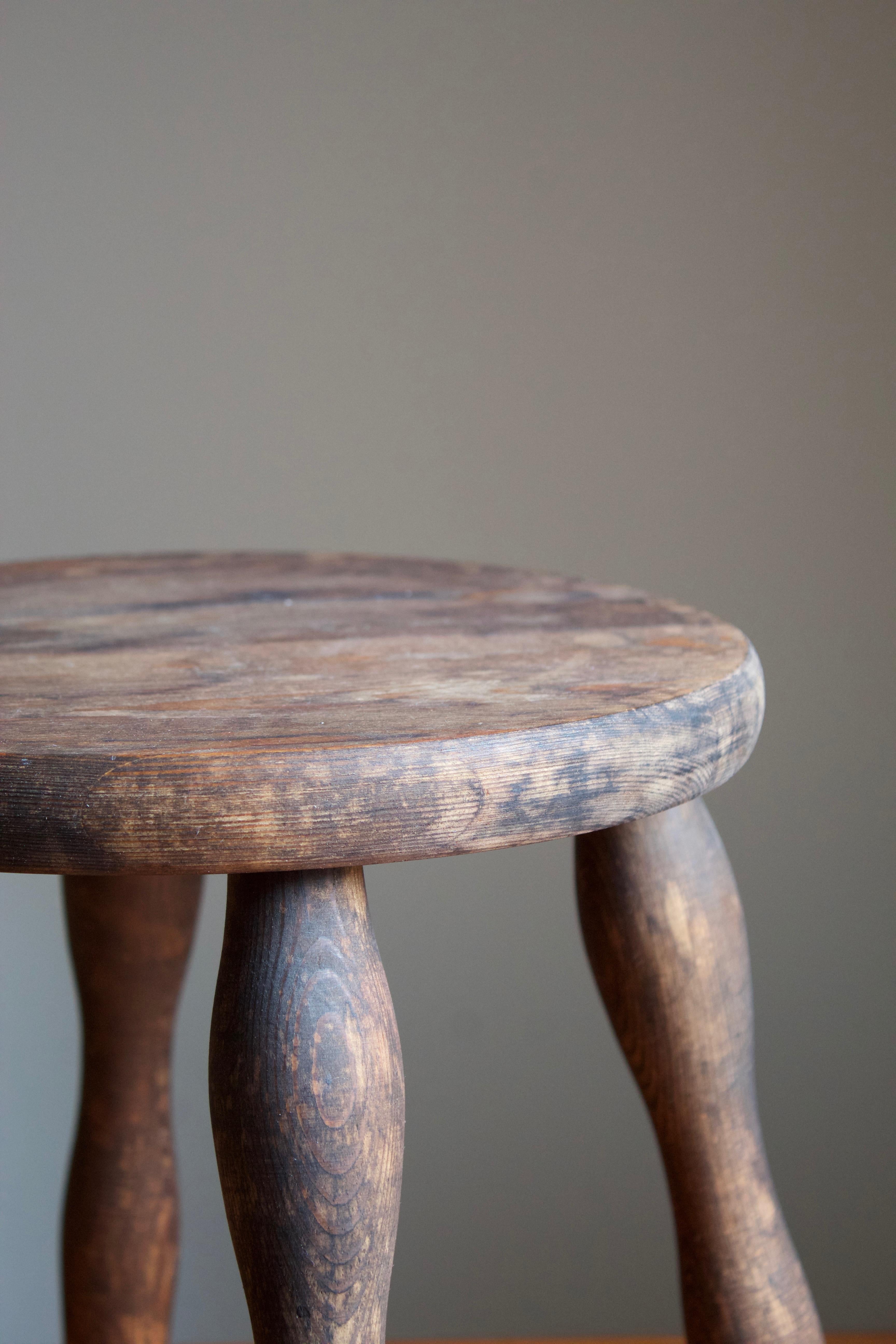 Mid-20th Century Swedish, Stool, Solid Stained Pine, Sweden, C. 1940s