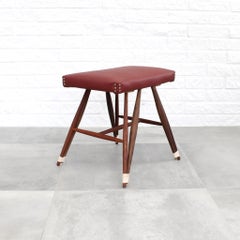 Swedish stool with eiffel base made from walnut and leather