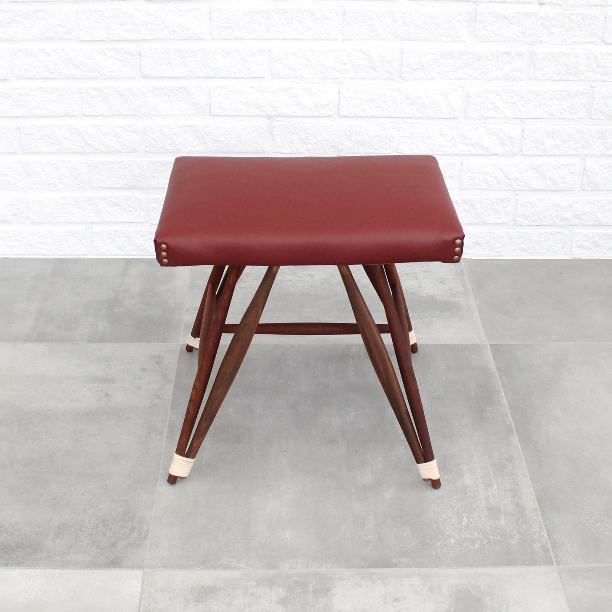 Scandinavian Modern Swedish stool with eiffel base made from walnut and leather For Sale