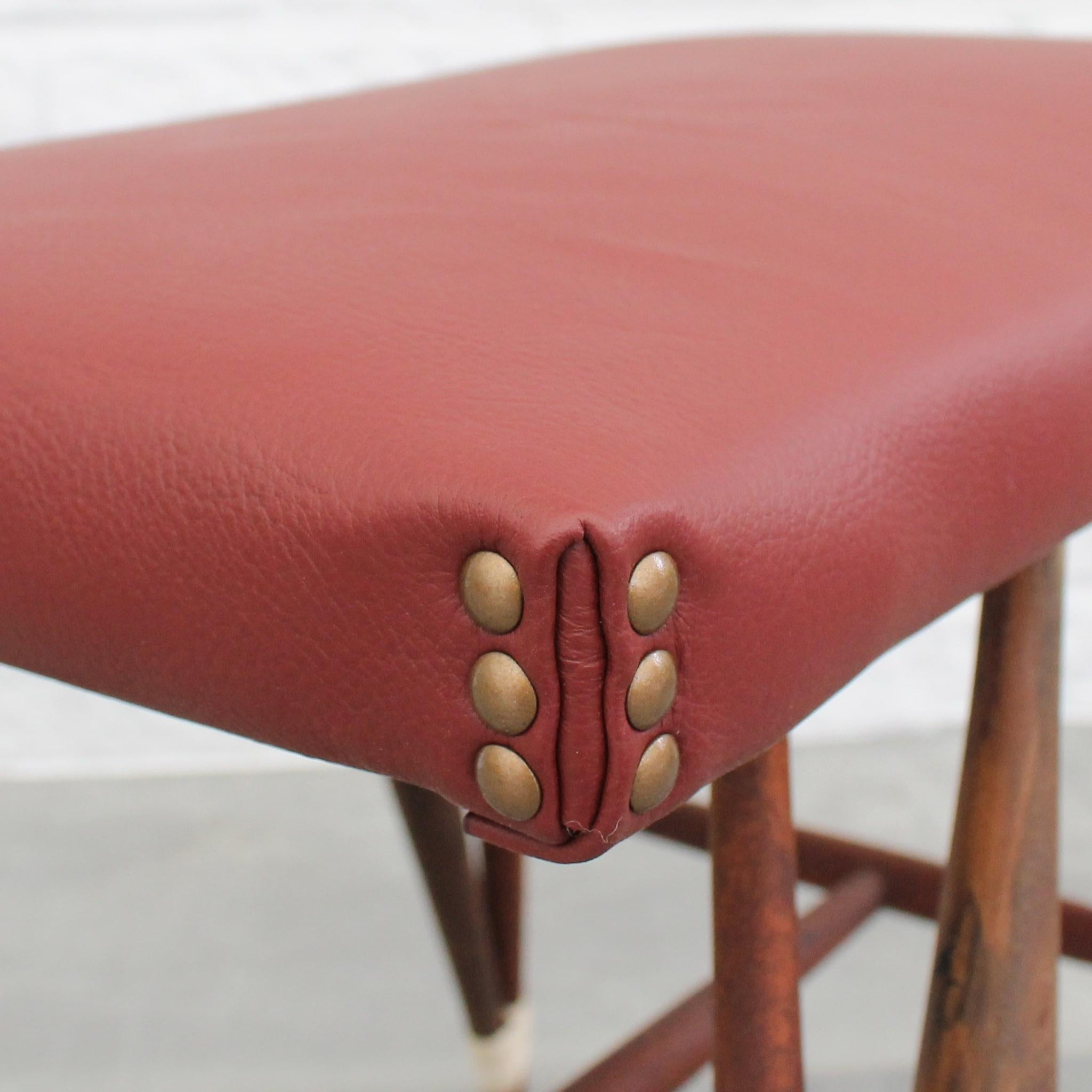 Swedish stool with eiffel base made from walnut and leather For Sale 1