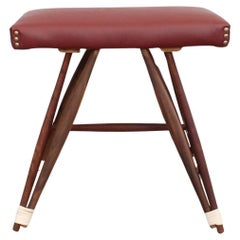 Swedish stool with eiffel base made from walnut and leather