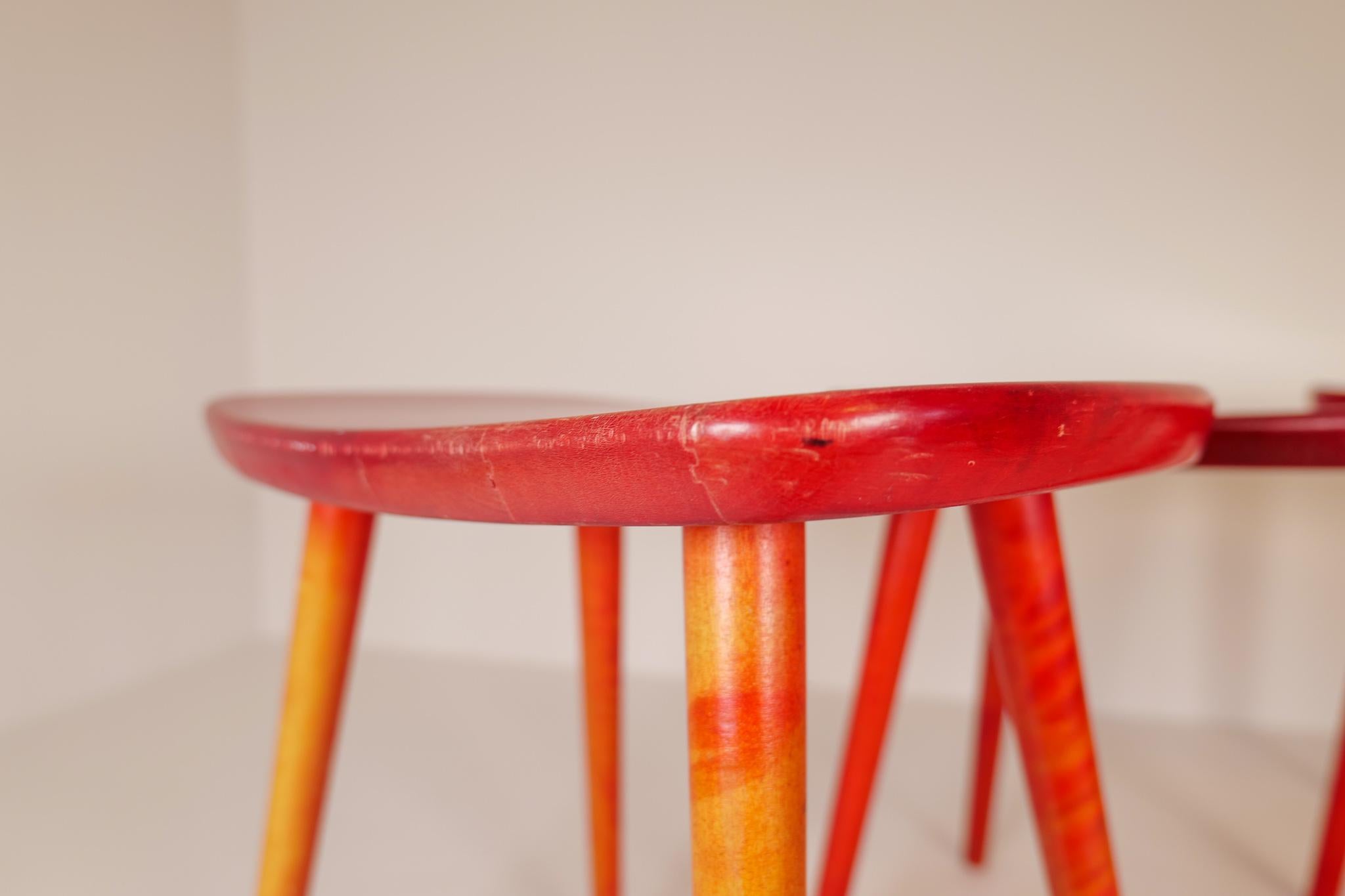 Swedish Stools in lacquered Red Birch, Yngve Ekström 