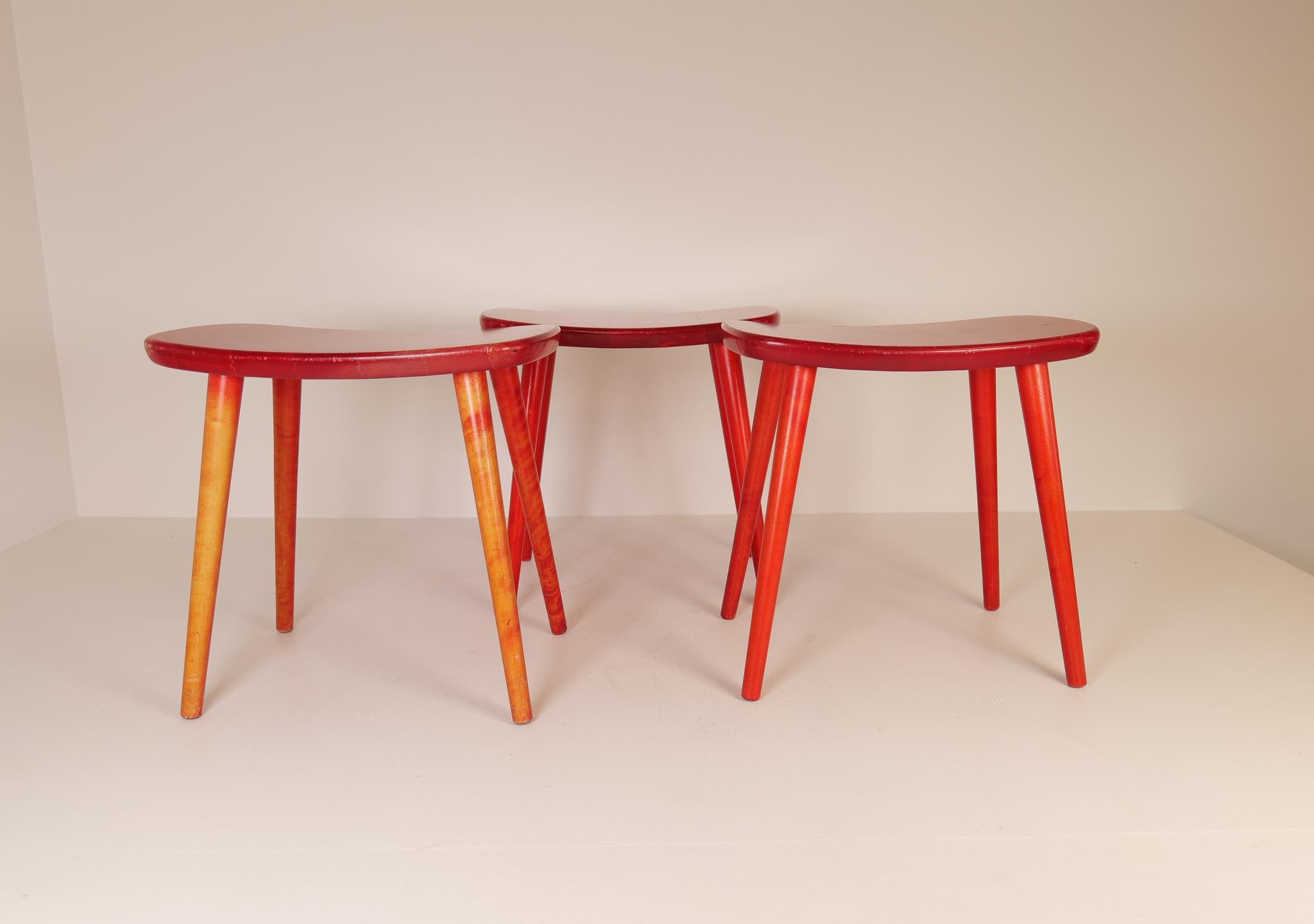 Late 20th Century Swedish Stools in lacquered Red Birch, Yngve Ekström 