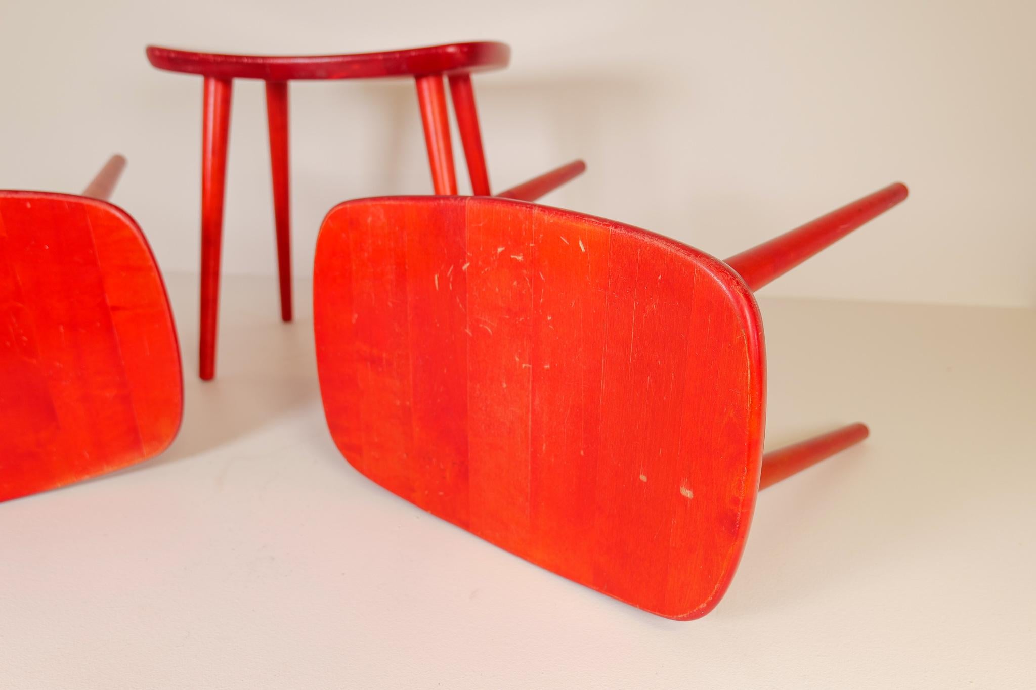 Swedish Stools in lacquered Red Birch, Yngve Ekström 