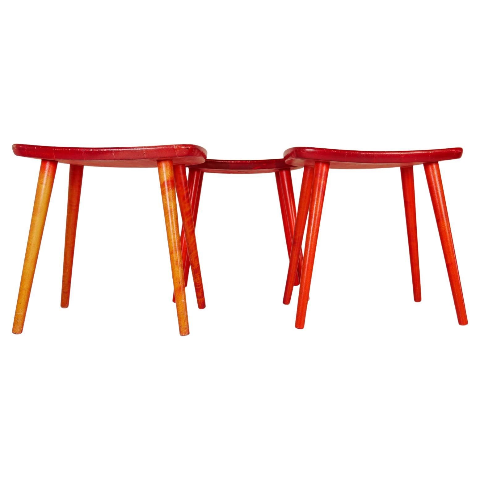 Swedish Stools in lacquered Red Birch, Yngve Ekström "Palle", 1970s For Sale