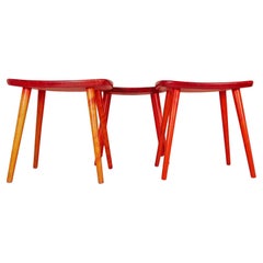 Used Swedish Stools in lacquered Red Birch, Yngve Ekström "Palle", 1970s